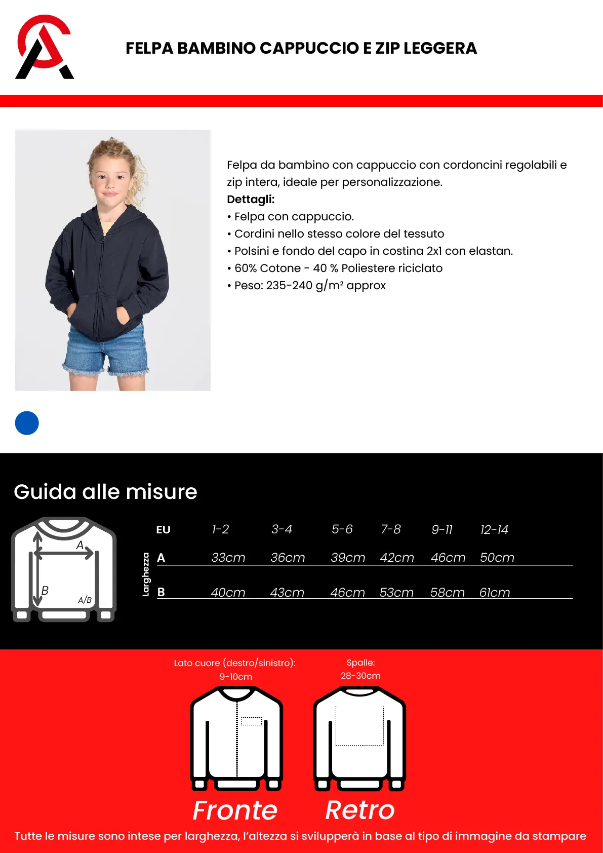 FELPA BAMBINO CAPPUCCIO E ZIP LEGGERA - immagine 3